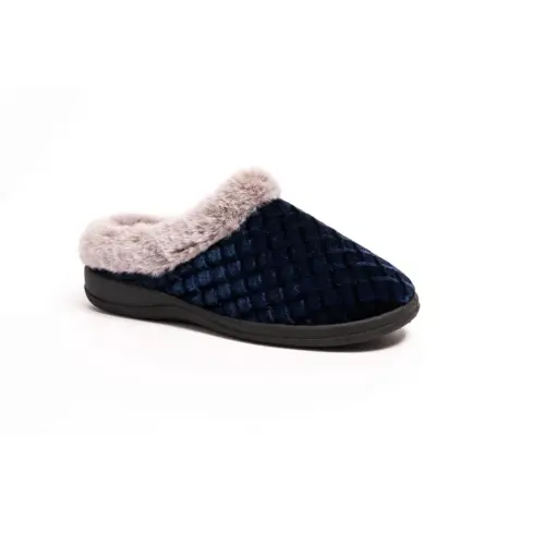 Quilt Style Velour Slipper - Navy