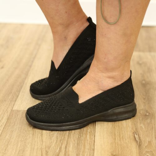 Dixie Diamante Slip On Trainer - Black