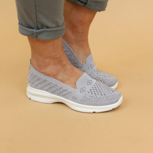 Dixie Diamante Slip On Trainer - Grey