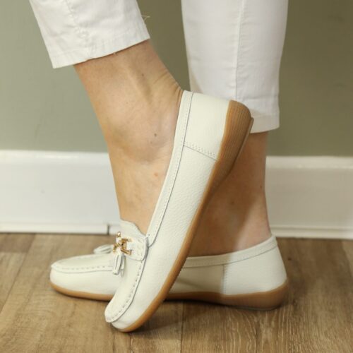 Leather Tassel Loafers - White