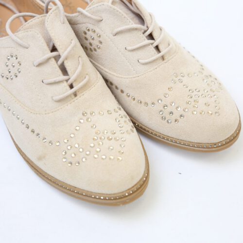 Diamante Brogue - Beige (Please Size Up)