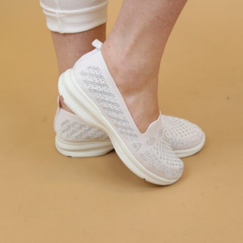 Dixie Diamante Slip On Trainer - White